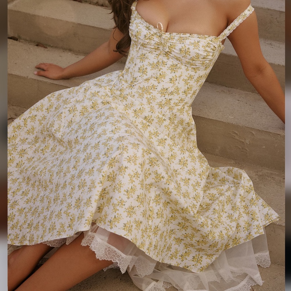 House of CB - Rosalee Yellow floral dress